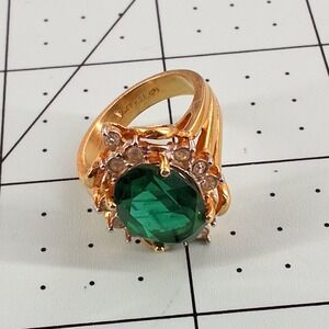Vintage Uncas 14KT HGE Emerald Green Cocktail Ring Size 8.5
